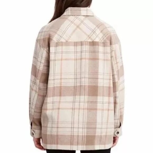 HFX Plaid Shirt Jacket Womens Size M Fit Snap Button Collared 1534711 Off White - Picture 4 of 15